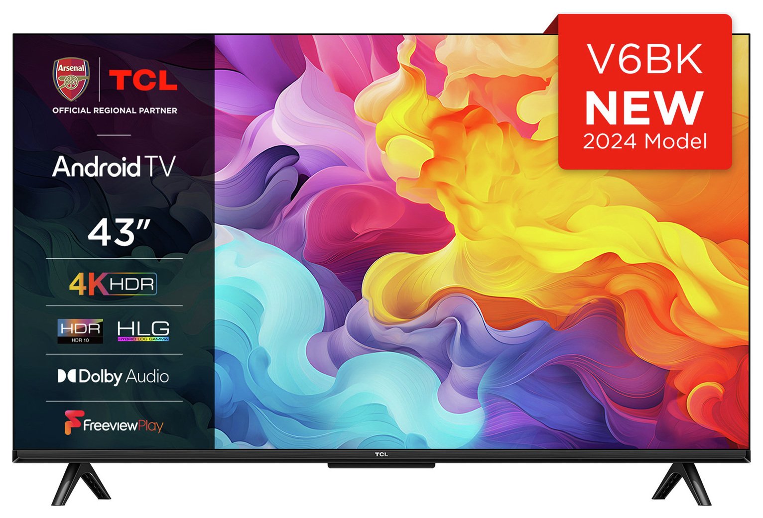 TCL 43 Inch 43V6BK Smart 4K UHD HDR LED Freeview TV